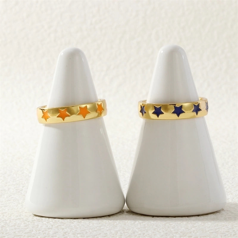 Cute Pentagram Copper Enamel Open Rings