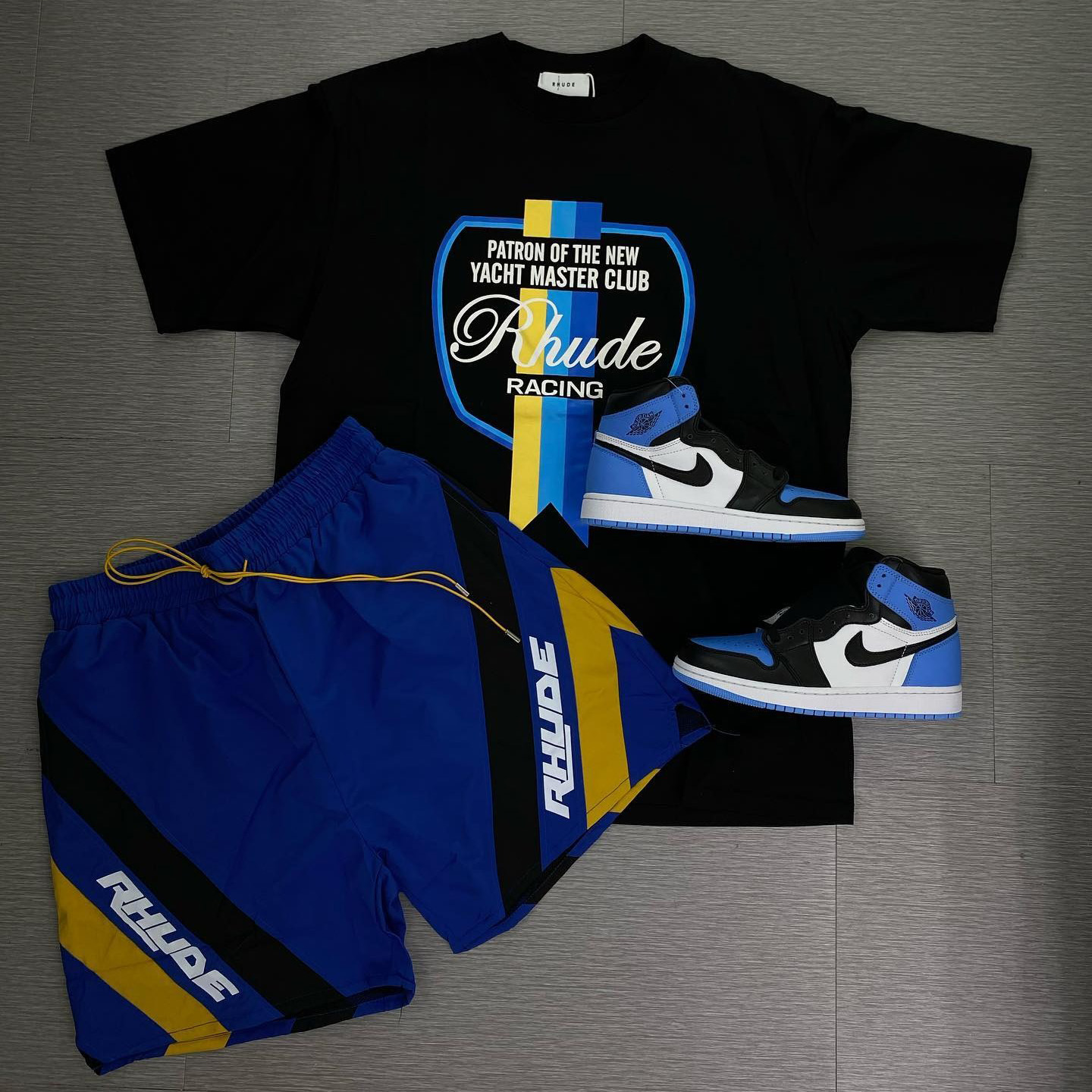 Rhude Blue Stripes T-Shirt And Shorts Co-Ord