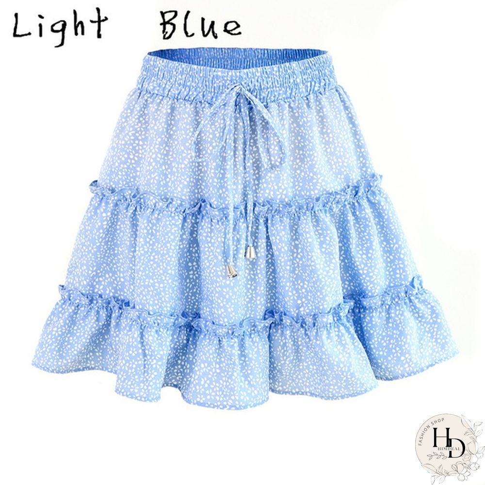 Women Fashion Casual Floral Short Skirts Summer High Waist Pleated Printed Beach Skirt