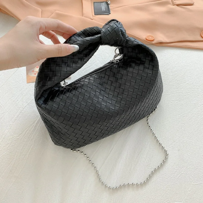 SWDF New Weave PU Leather Small Crossbody Bags Female 2021 Summer Simple Casual Trend Luxury Fashion Chain Shoulder Handbag Blue