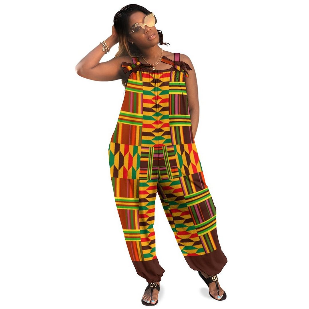 Colourful Kente Boho Vintage Loose Overall Corset Jumpsuit Without Top