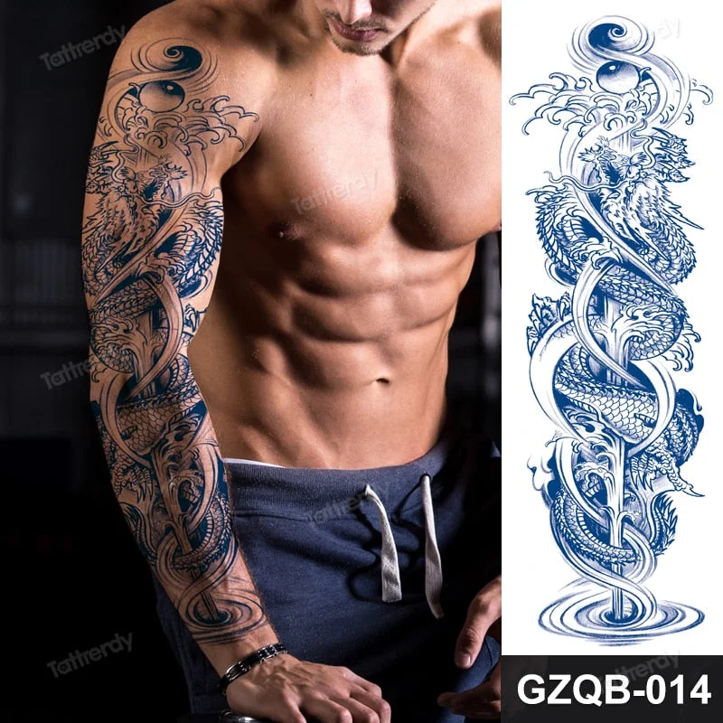 large temporary tattoos full arm sleeve tattoo men totem tribal dragon desgins long lasting tattoo waterproof safe juice ink