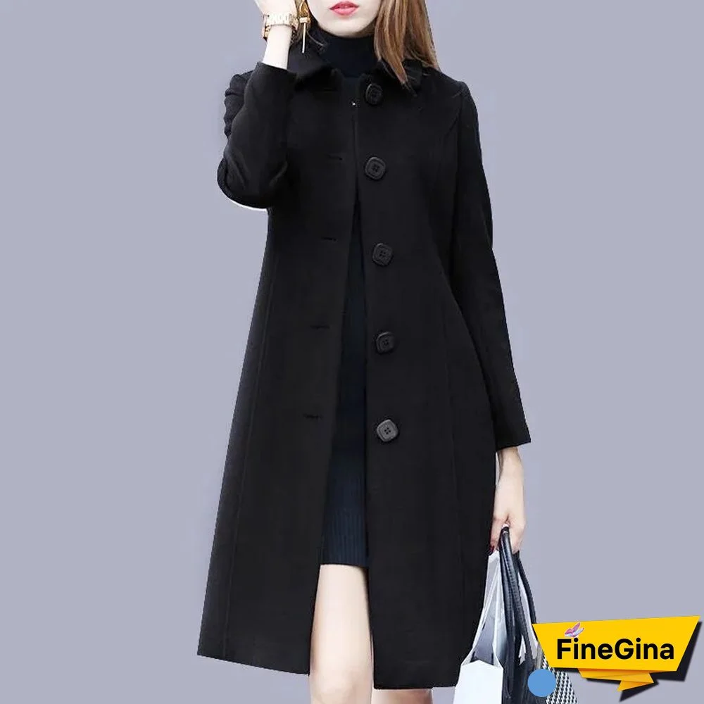 Autumn New Pure Color Buckle Temperament Slim Woollen Coat Ladies Midlength Skirt British Style