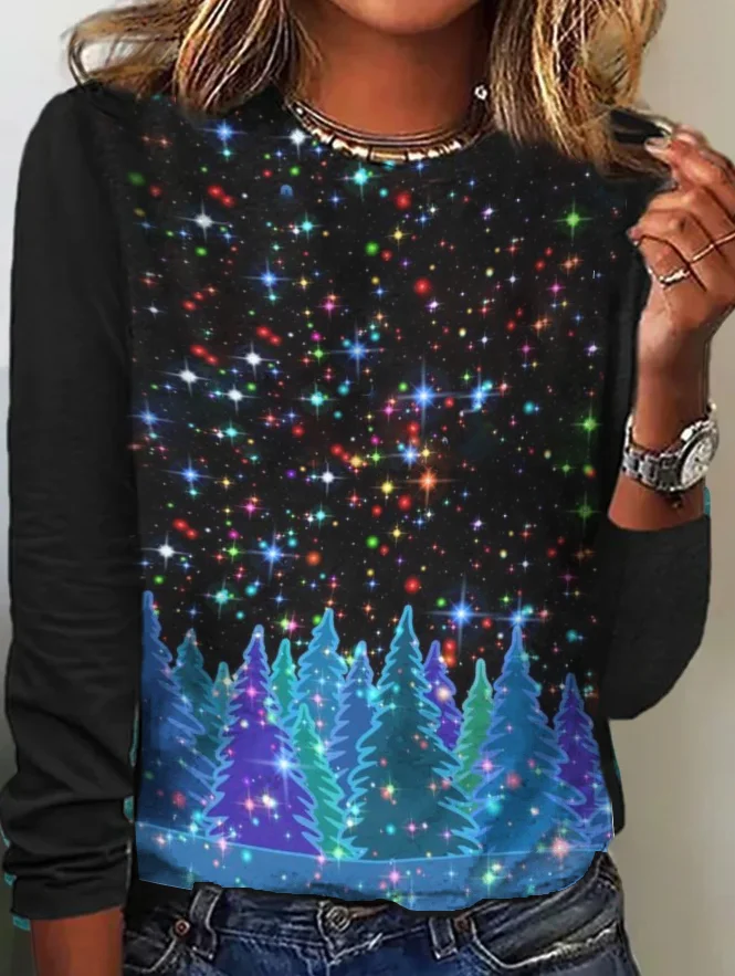 Starlight Forest Print Long Sleeve Women's T-Shirt