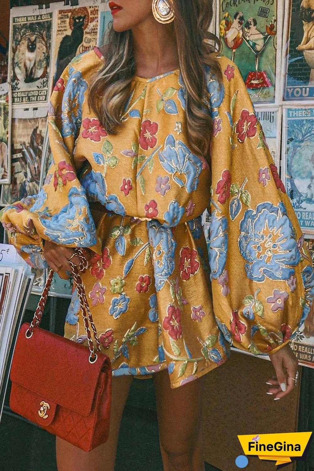 Casual Floral Patchwork O Neck Dresses