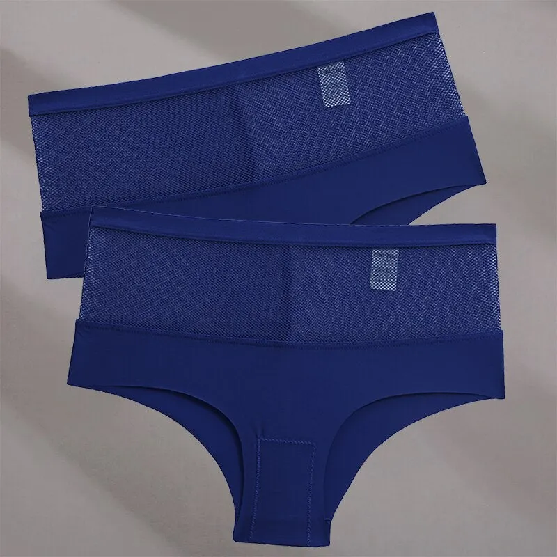 FINETOO 2PCS/Set Seamless Mesh Women Pantys Girls Thongs High Waisted Woman Brief Fashion M-XL Sexy Underpants Lingerie Panties