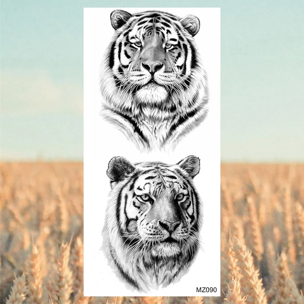 Black Lion Fashion Calf Temporary Tattoos For Women Adult Men Lion Geometric Owl Fake Tattoo Realistic Body Art Decoration Tatoo