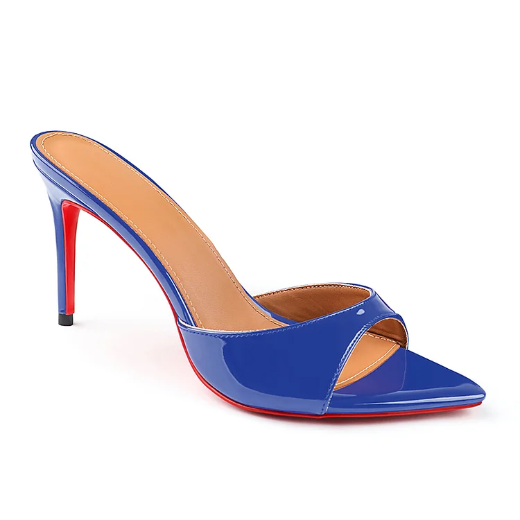 85mm Women's Sandals Pointed Toe Mules Heels Slip on Red Bottom Stilettos VOCOSI VOCOSI