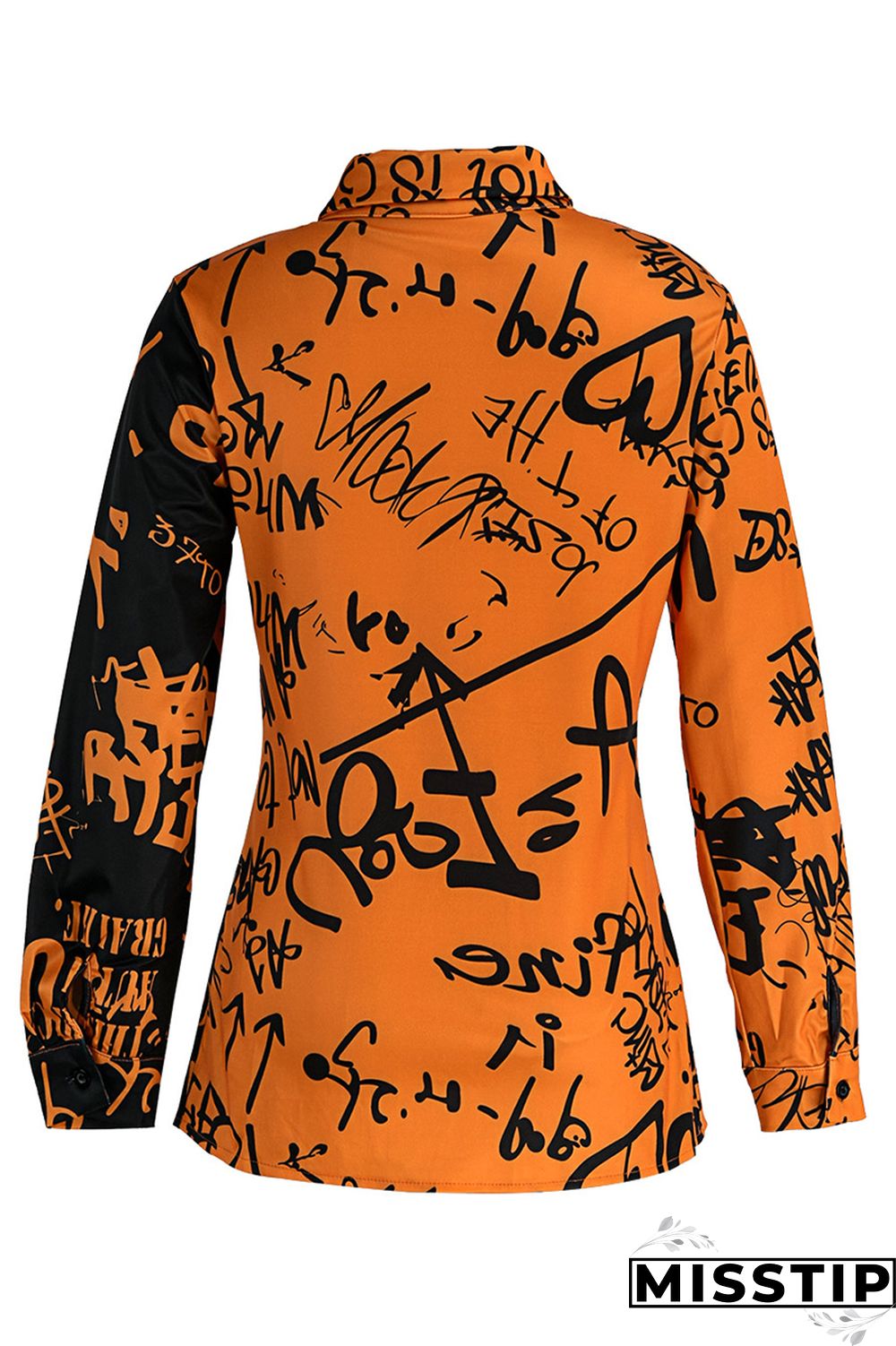 Yellow Sexy Graffiti Print Long Sleeve V-Neck Shirt