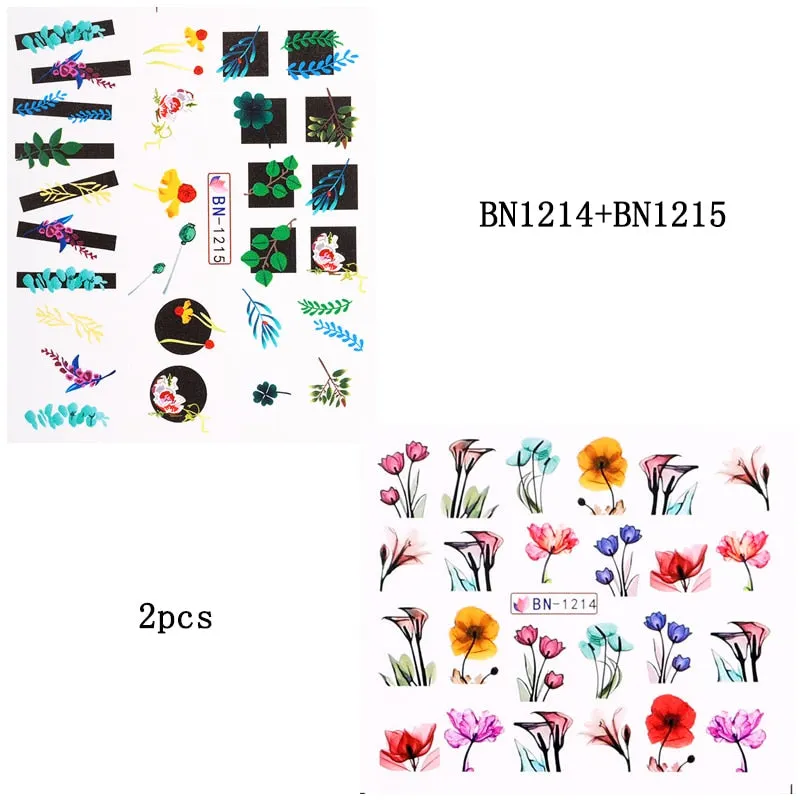 Harunouta Sexy Girl Geometric Lines Nail Water Stickers Set Spring Simple Flower Leaves Decals Sliders DIY Nail Art Decoration