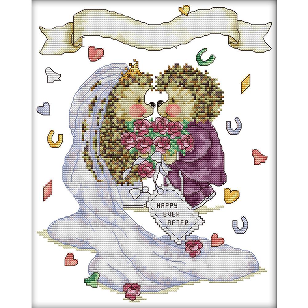 

Hedgehog\ S Wedding - 14CT Stamped Cross Stitch - 28*33cm, 501 Original