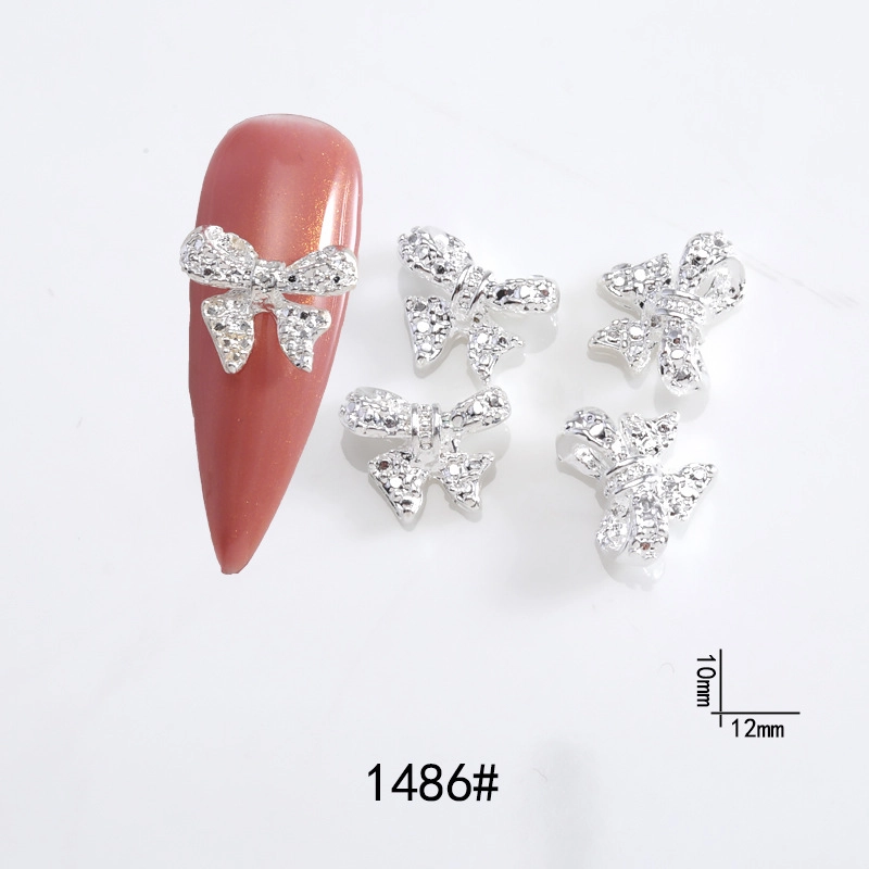 Lz Japanese Internet Celebrant Hot Manicure Diamond Bow Three-dimensional Metal Gold And Silver Super Flash Nail Jewelry Bow Tie