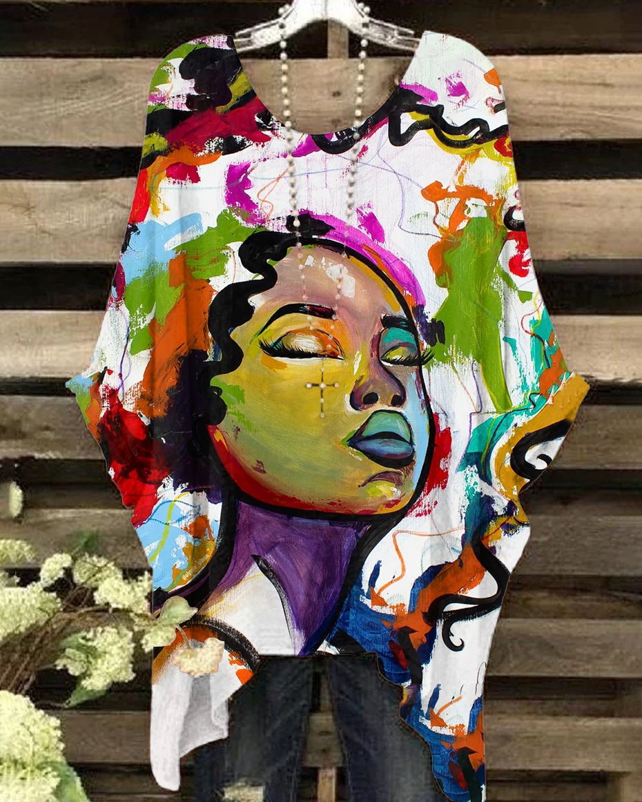 Watercolor Afro Girl Irregular Shirt