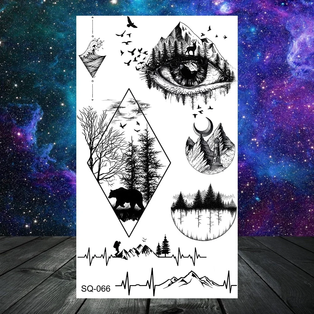 Black Whale Universe Planet Temporary Tattoos For Women Adult Men Constellation Outer Space Moon Fake Tattoo Small Tatoo Paper