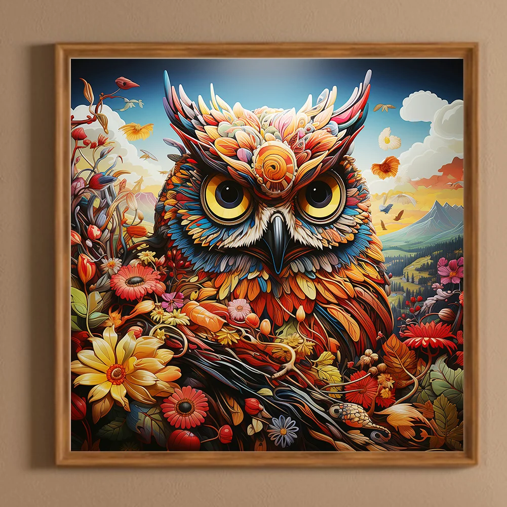Full Round Diamond Painting 30*30cm - Pastoral Animal Owl