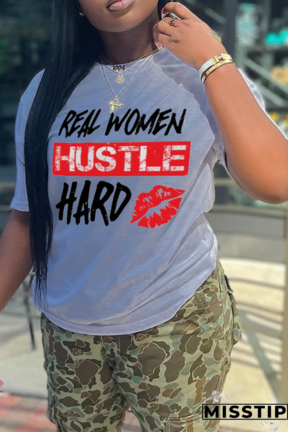 Red Street Print Letter O Neck T-Shirts