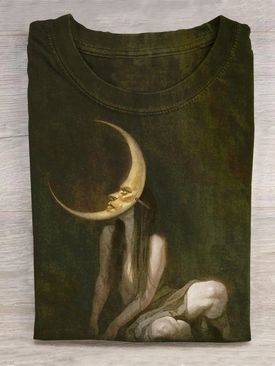 Eagerlys Girl In The Moon Face Mask Art Printed T-shirt Eagerlys
