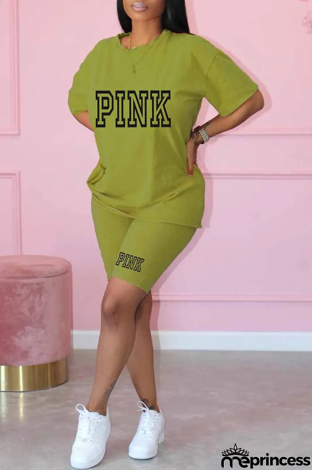 Purple Casual Print Letter O Neck Short Sleeve Two Pieces