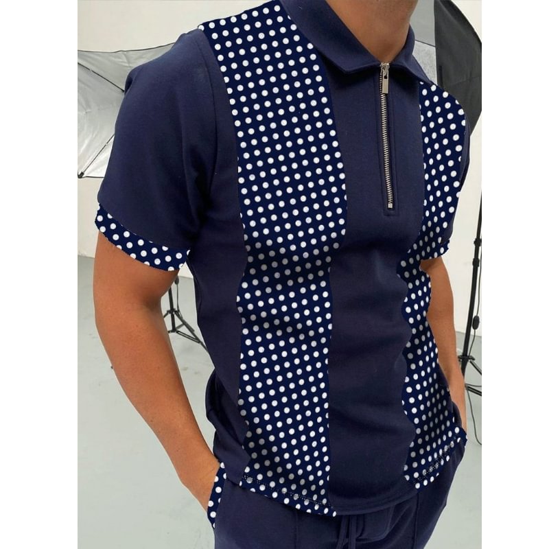 Polka-dot Color-block Short-sleeved Polo Shirt-Compassnice®