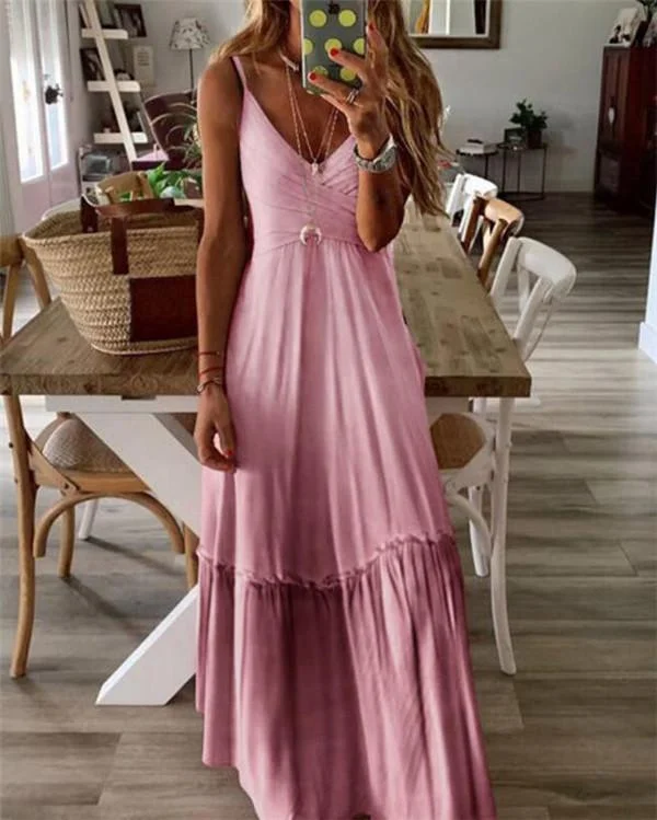 Sleeveless V Neck Beach Holiday Daily Fashion Maxi Dresses