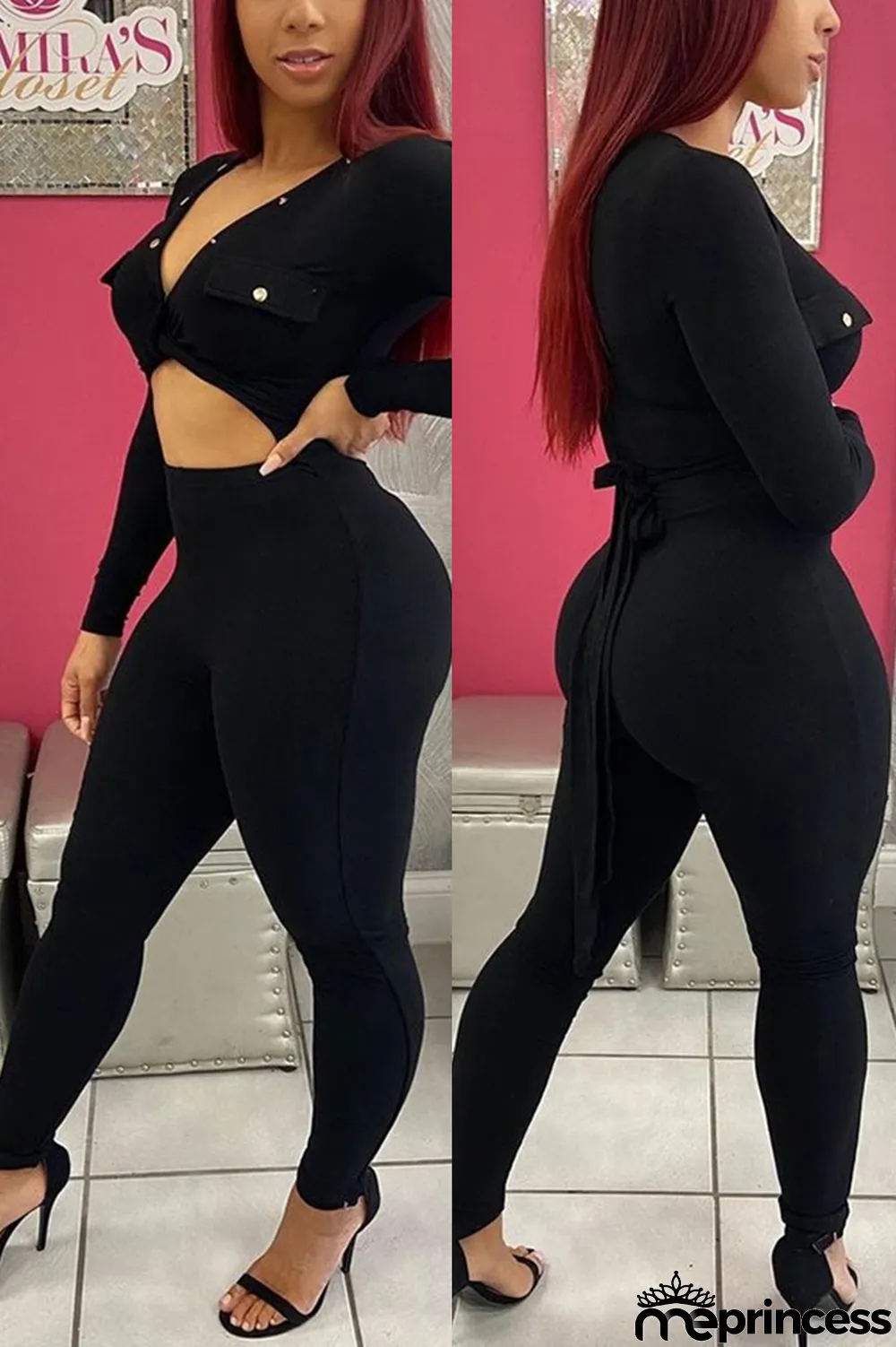 Grey Fashion Casual Solid Basic V Neck Long Sleeve Two Pieces