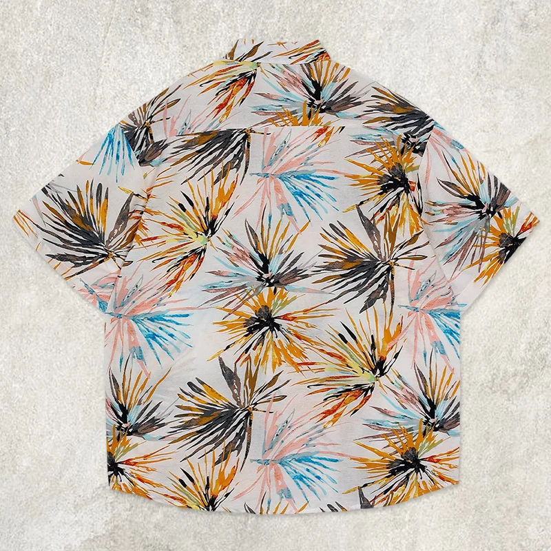 Painted Leaves Printing Short Sleeve Shirt