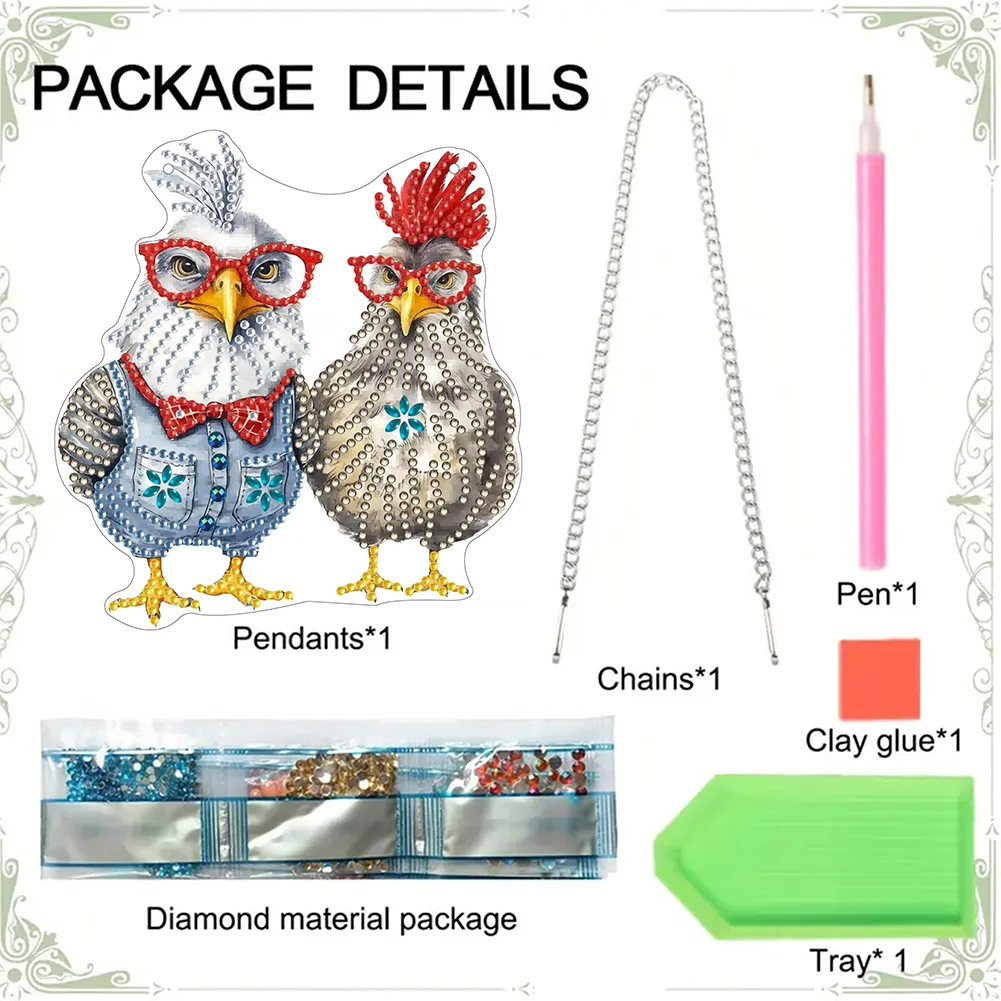 DIY Chicken Acrylic Special Shape 5D DIY Diamond Painting Dots Pendant for Home Decor(15*15cm)
