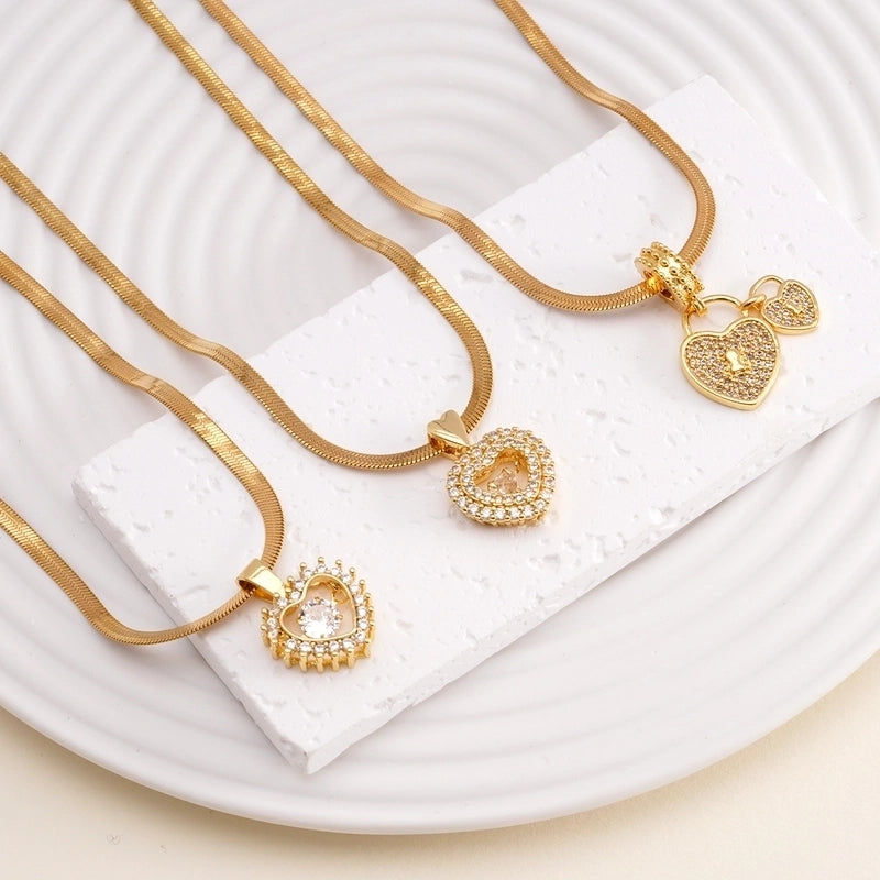 Elegant Classic Style Heart Shape Lock 304 Stainless Steel Copper Zircon Pendant Necklace