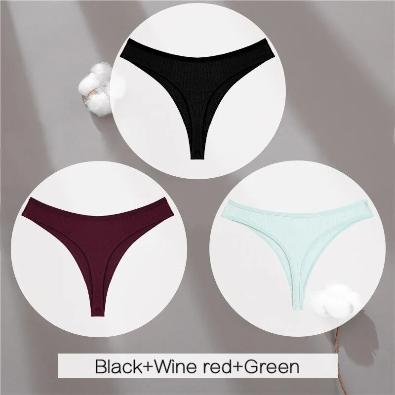 FINETOO Cotton Thongs Women 3Pcs/set Soft T-back Underpants S-XL Ladies G-string Underwear Low Waist Cotton Panty Lingerie New
