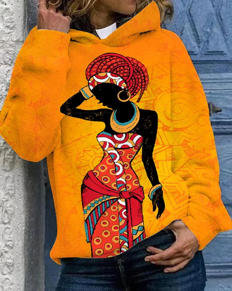 Ankara Dance Black Woman Long Sleeves Hoodie