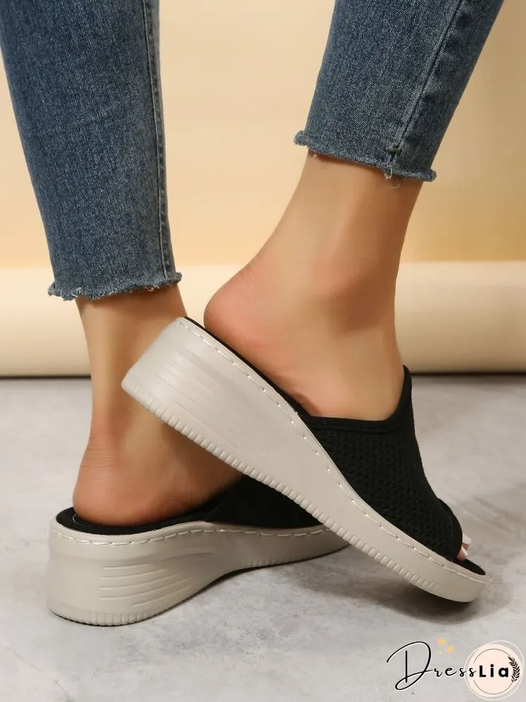Women Minimalist Wedge Slide Sandals, Elegant Black Sandals