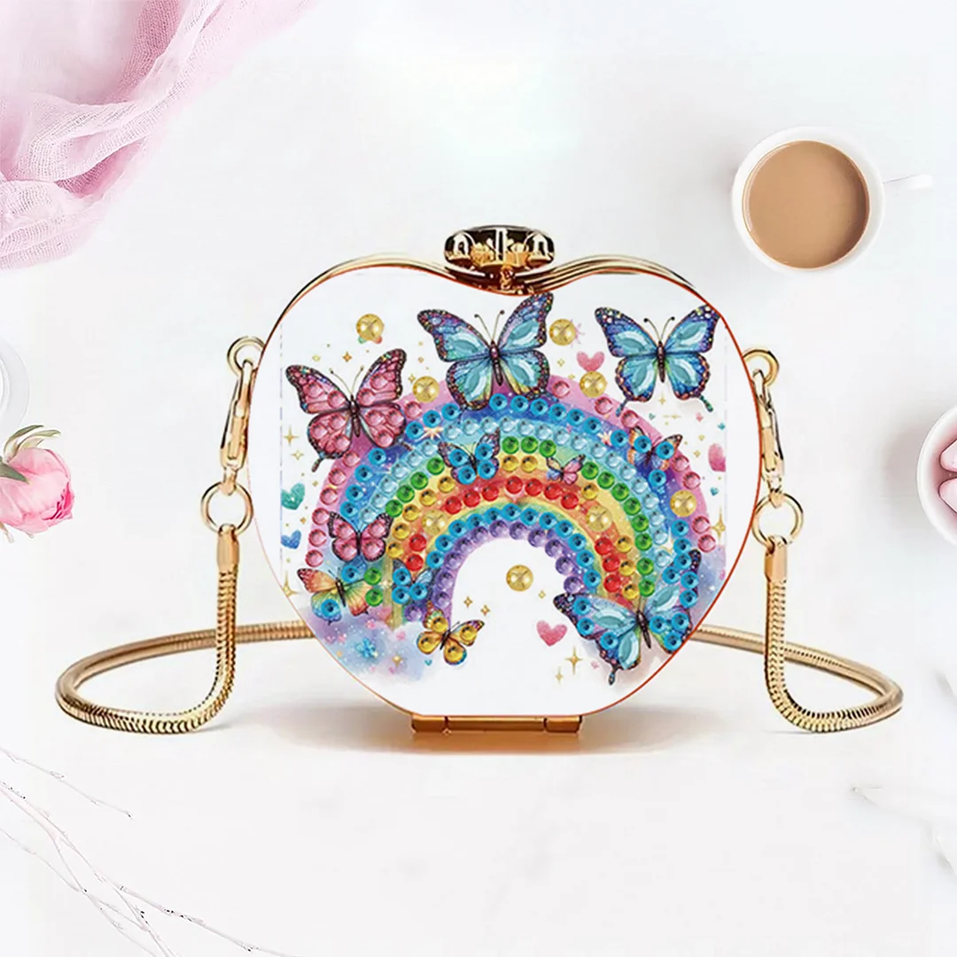Rainbow DIY Acrylic Love Art Diamond Painting Coin Purse with Chain for Women