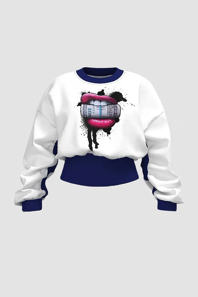 Colorblock Lips Print Round Neck Sweatshirt