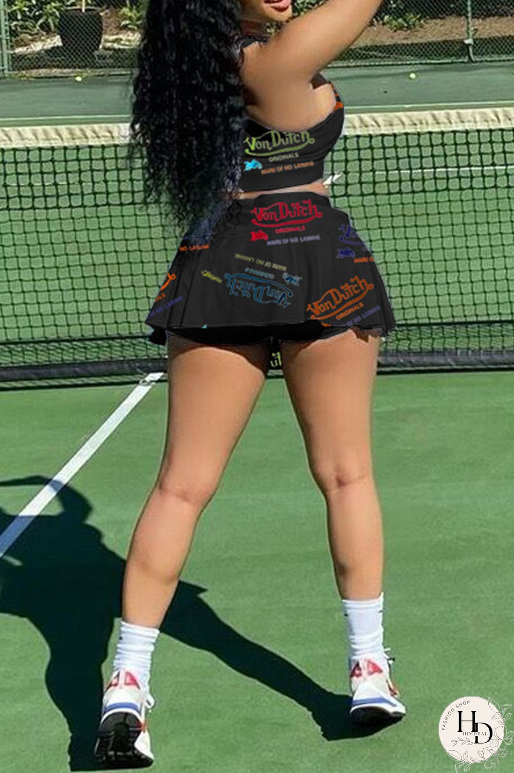 White Casual Letter Print Patchwork U Neck Sleeveless Two Pieces