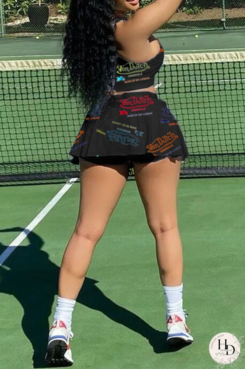 White Casual Letter Print Patchwork U Neck Sleeveless Two Pieces