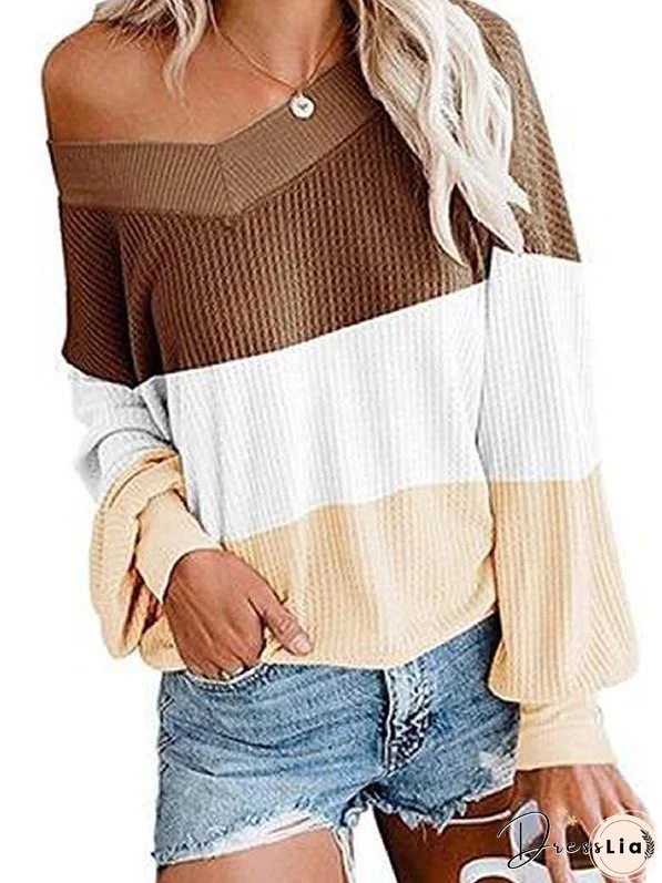 Drop Shoulder Colorblock LKnit Blouse Top