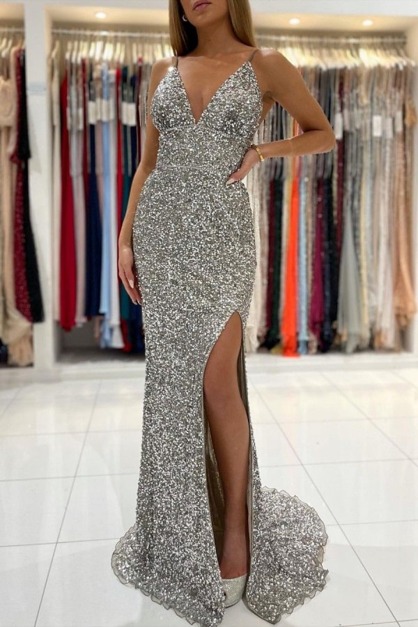 Mermaid V-Neck Prom Dress With Slit | Ballbellas Ballbellas