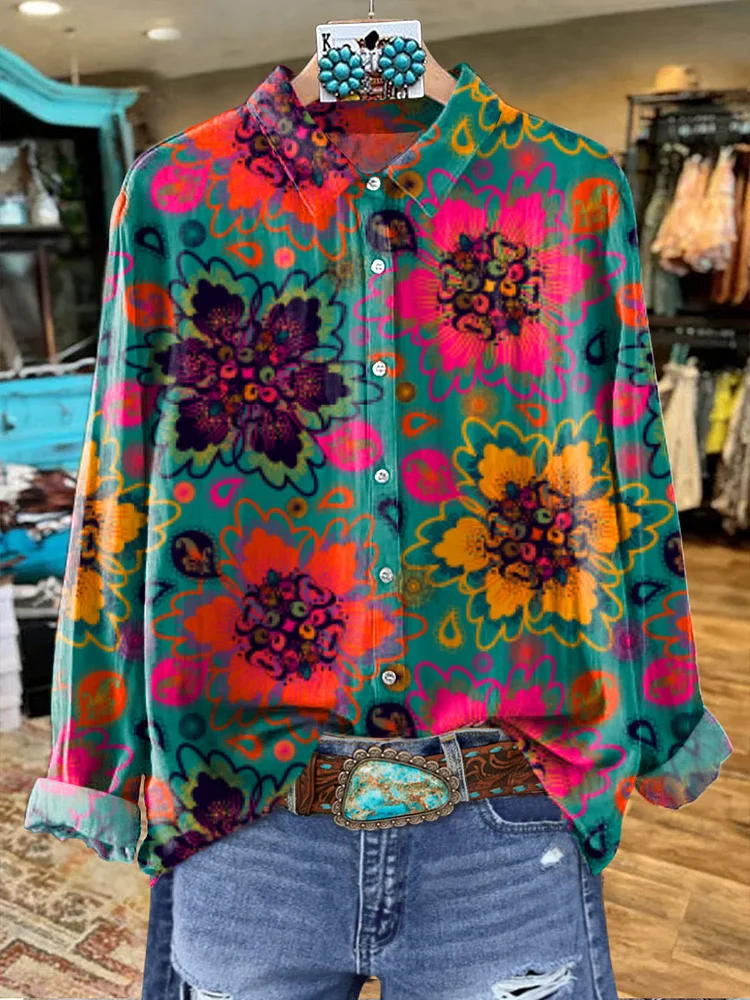 Women's Art Print Casual Cotton Shirt