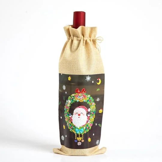 DIY Diamond Painting Xmas Wine Bottle Bag - Santa Wreath