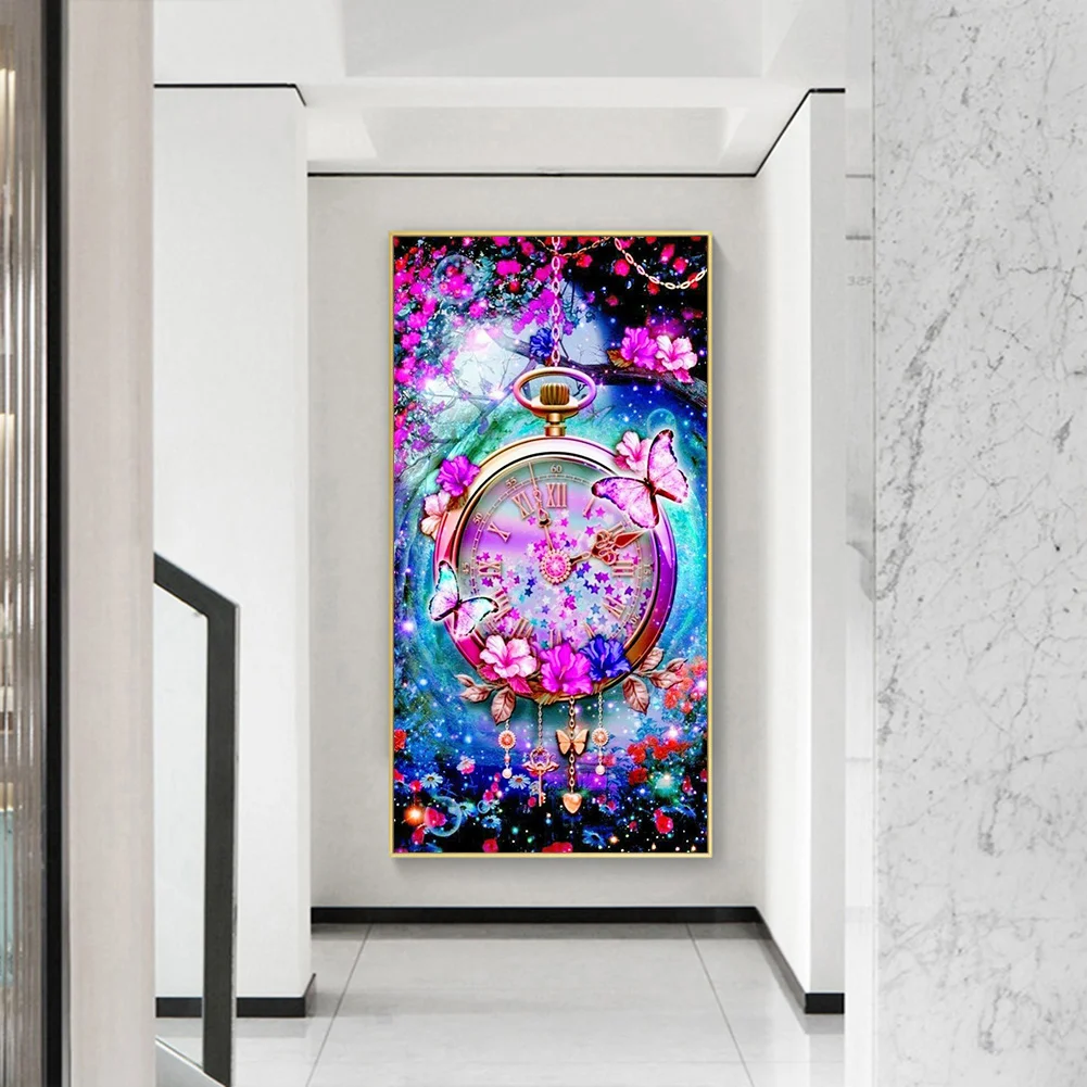 Diamond Painting - Full Round Drill - Clock Flowers(40*80cm)