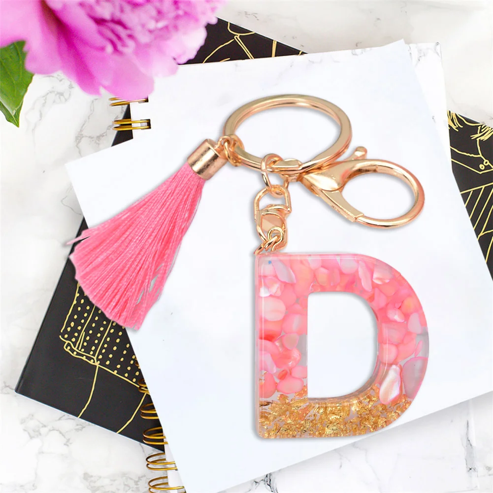 Resin Initial Key Ring with Tassel Alphabet Keyring for Car Keys Wallet Handbags