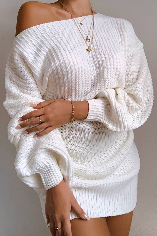 Casual Solid Split Joint Off the Shoulder Tops Sweater