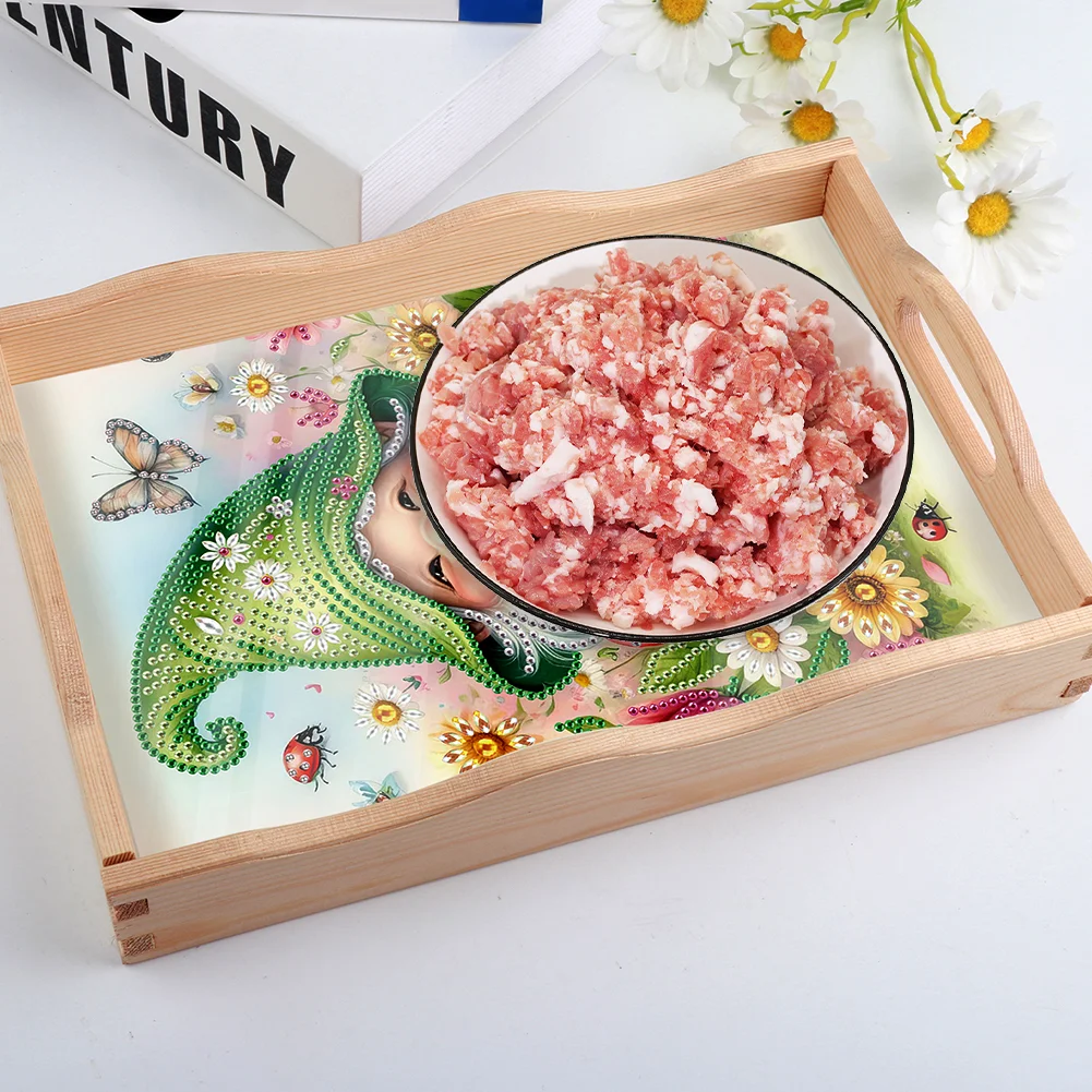 5D DIY Wooden Goblin Diamond Painting Tray Art Craft with Handle for Home Decoration