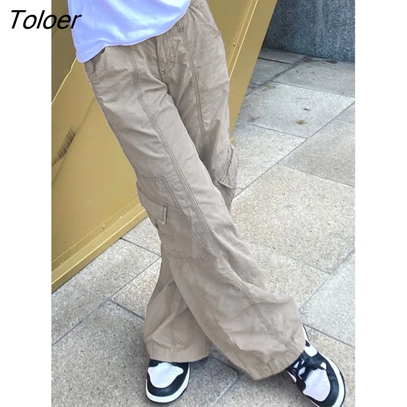 Toloer Baggy Jeans Women New Fashion Solid Wide Leg Pants Cotton Streetwear Outfits Vintage Low Waist Denim Trousers Harajuku