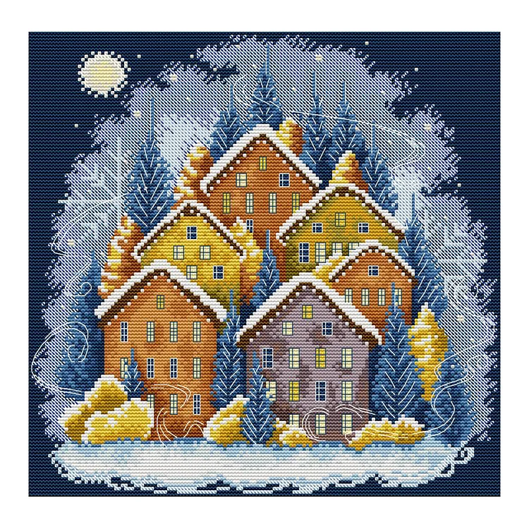 Joy Sunday Winter Color House 14CT Stamped Cross Stitch 33*33CM