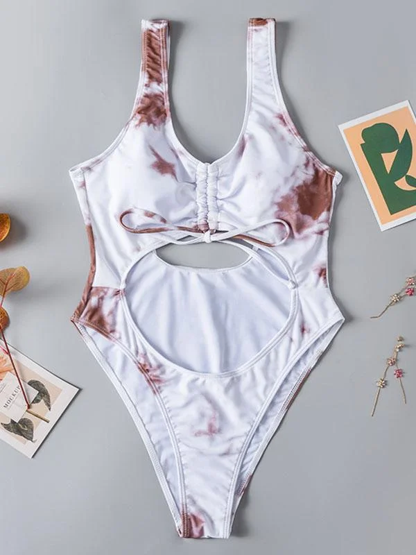 Tie-Dyed Hollow One-Piece Swimwear