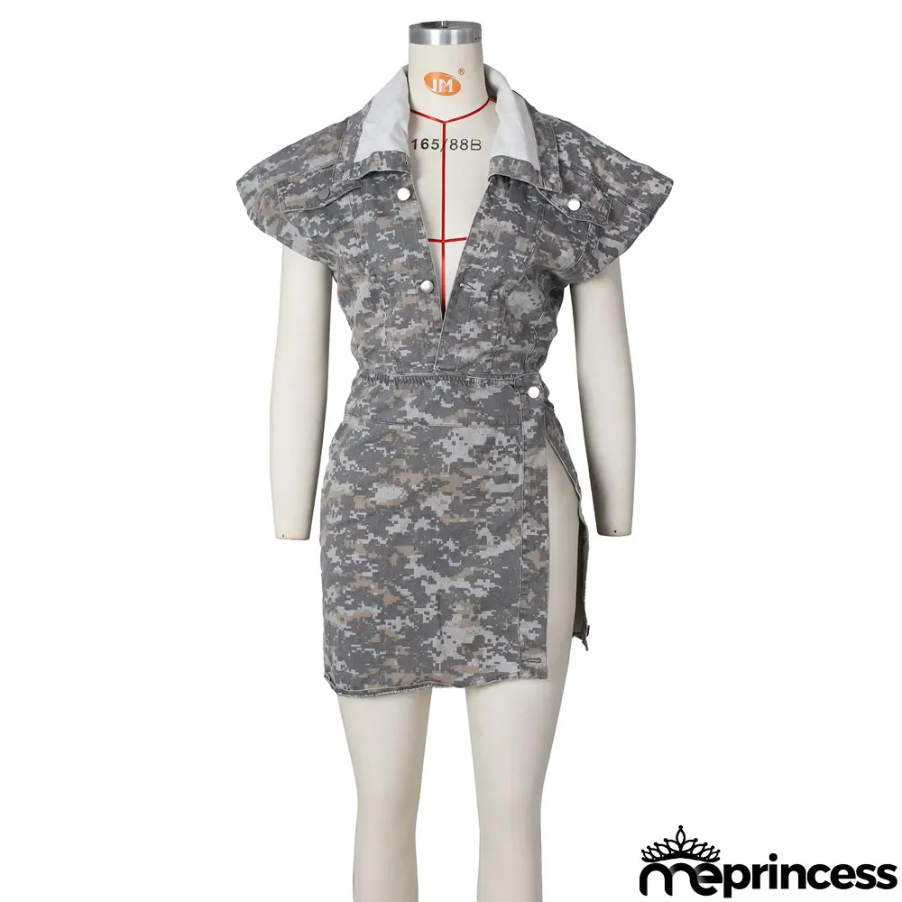 Sleeveless High-cut Camouflage Casual Skirts Set