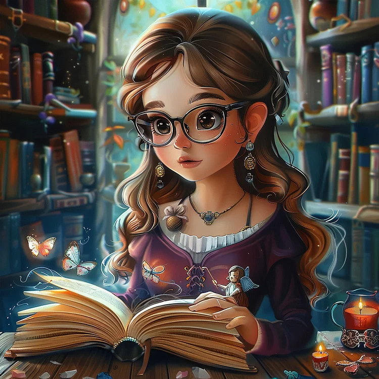 Full Round Drill Diamond Painting -Reading Girl With Big Eyes - 50*50cm
