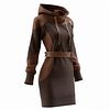 Women's Retro Brown Patchwork Waist-cinching Hooded Dress by Inlyline