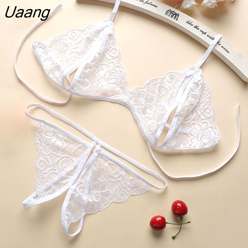 Uaang Size Women Lingerie Perspective Lace Bra Hollow Out Thong Set Sexy Women Underwear Sex Product Fantasia Porn Sexy Costume